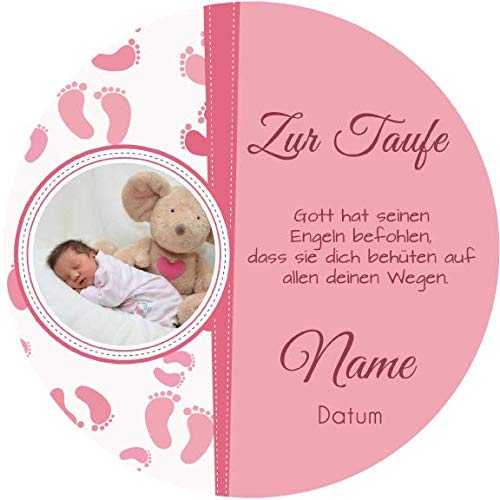 Essaberer Fondant Tortenaufleger mit Wunschfoto und Wunschtext, 20 cm Ø/optimal für die Taufe in rosa, Premium Druckqualität von Lion-Decor GmbH