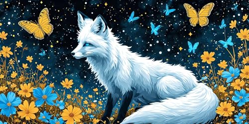 5D Diamond Painting Groß Weißer Fuchs , Diamant Painting Bilder Kit für Kinder Erwachsene, DIY Crystal Strass Stickerei Diamant Painting Kit, Diamond Painting Zubehör, Für Wall Dekor 90x180 cm L-8 von Lionhai