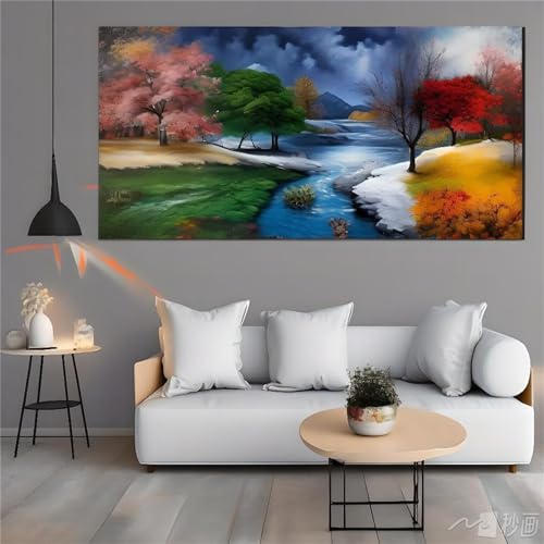 Diamond Painting, 5D Vier Jahreszeiten Diamant Painting Bilder Baum Daiments Painting Erwachsene XXL Groß 100x50CM Kinder Mosaikherstellung Malerei Set, Zimmer Deko Schlafzimmer, Geschenke für Frauen von Lionhai