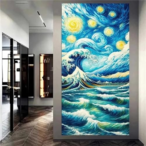 Diamond Painting, 5D Wellen Diamant Painting Bilder Sternenklarer Himmel Daiments Painting Erwachsene XXL Groß 70x40CM Kinder Mosaikherstellung Malerei Set, Zimmer Deko Schlafzimmer, Geschenke von Lionhai