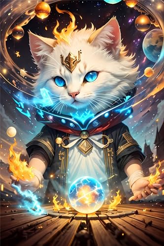 Katzenmagier Diamond Painting, Diamand Painting Erwachsene Groß XXL 30x40cm Diamant Painting Bilder, DIY 5D Diamand Art Painting Kinder Stickerei Kreuzstich Malerei Kits, Zimmer deko Wohnzimmer von Lionhai