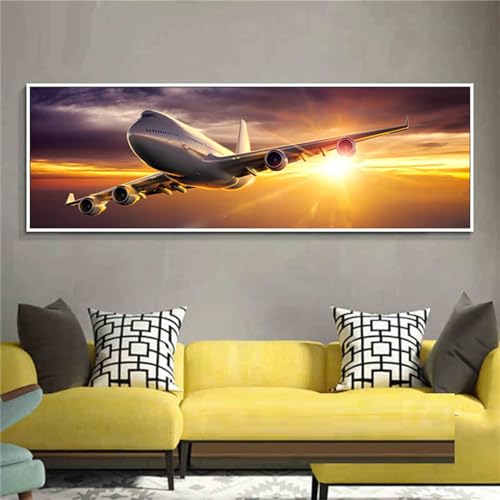 Flugzeug Diamond Painting Groß XXL 100x50CM, DIY 5D Diamanten Painting Sonnenuntergang Diamond Painting Erwachsene Kinder, Diamand Art Strass Stickerei Paintings Set, Zimmer deko Wohnzimmer, Geschenk von Lionhai