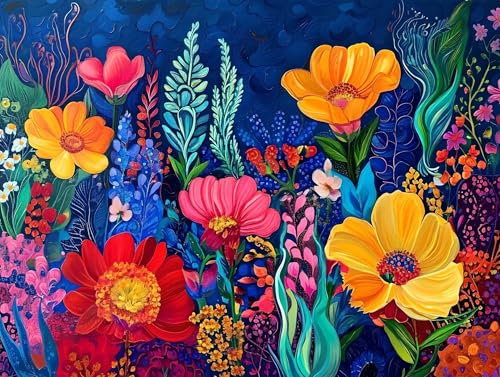 Malen Nach Zahlen Erwachsene Bunte Blumen Malen Nach Zahlen Rahmenlos DIY Ölgemälde Leinwand Set Mit 3 Pinsel und Acrylpigment, Anfänger Paint by Numbers, für Home Deko, Weihnachten Gesch 90x120cm L53 von Lionhai