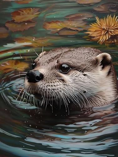 Malen Nach Zahlen Erwachsene Otter Malen Nach Zahlen Rahmenlos DIY Ölgemälde Leinwand Set Mit 3 Pinsel und Acrylpigment, Anfänger Paint by Numbers, für Frauen Home Deko, Weihnachten Gesch 70x90cm L757 von Lionhai