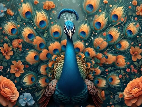 Malen Nach Zahlen Erwachsene Schöner Pfau, Malen Nach Zahlen Kinder ab 7 8 9 10 Jahre Mädchen Paint by Numbers, Anfänger Malen Nach Zahlen, Perfekt für Home Wand Dekor und Geschenke 80x110cm L-552 von Lionhai