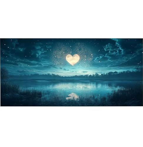 Malen Nach Zahlen Liebe Mond, Malen Nach Zahlen Erwachsene Kinder DIY Handgemalt Ölgemälde Kit, Mit 3-Pinseln und Senior Acrylfarbe Knitterfreie Leinwand Kit, Kreatives Dekor Geschenk 35x70cm Ws-3 von Lionhai