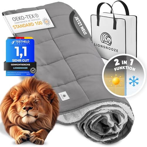 Lionsnooze GEWICHTSDECKE - Weighted Blanket | Therapiedecke 135×200 | Schwere Decke für erholsamen Schlaf | 2in1 Kuscheldecke hypoallergen mit Glasperlen (7, Kilogramm) von Lionsnooze