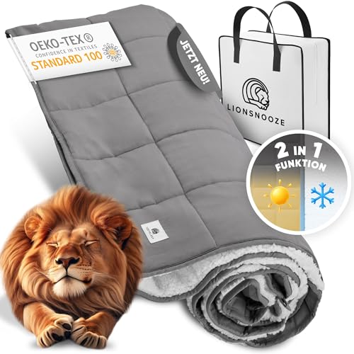 Lionsnooze GEWICHTSDECKE - Weighted Blanket | Therapiedecke 135×200 | Schwere Decke für erholsamen Schlaf | 2in1 Kuscheldecke hypoallergen mit Glasperlen (9, Kilogramm) von Lionsnooze