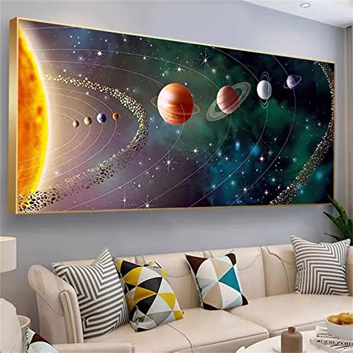 Lioogee Diamond Painting set Full Drill, 5D DIY Sonnensystem Planeten Groß Diamant Painting Bilder Round Kristallstrass Stickerei Art Kits, für Erwachsene/Kinder/Zuhause Dekor/Gifts 50x150cm V-2981 von Lioogee