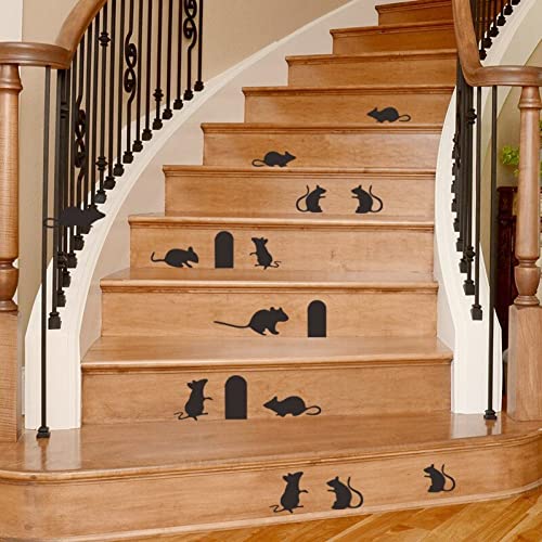 Cartoon Little Mouse Family Loch Treppe Wandkleber Ecke Treppe Dekoration Wandtattoos Abnehmbares DIY Vinyl Art Wandgemälde von Lipfer