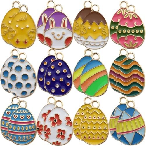 Lipfer 24 Stück Osterei-Charms, Emaille-schmuckherstellung, Charm-Ei-Ostern-legierungsanhänger Für DIY-Halskette, Armband, Ohrring, Ostern, Basteln von Lipfer