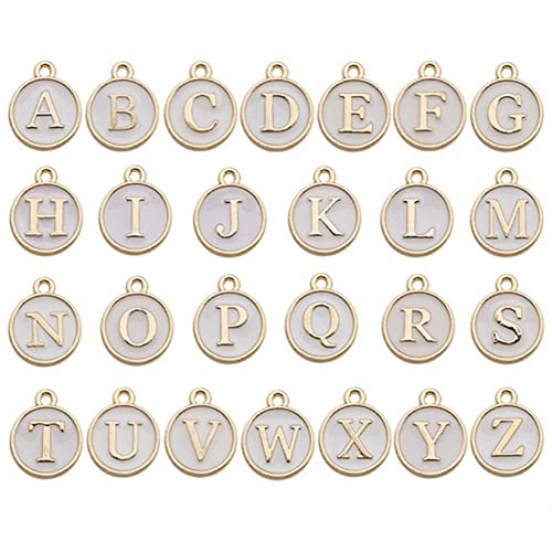 Lipfer Alphabet -charmeanhänger 26pcs Doppelseitig Flach Rund Um Einen Buchstaben Metallanhänger Emaille Charms Für DIY -schmuckherstellung von Lipfer