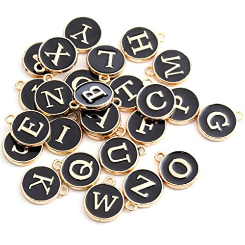 Lipfer Alphabet -charmeanhänger 26pcs Doppelseitig Flach Rund Um Einen Buchstaben Metallanhänger Emaille Charms Für DIY -schmuckherstellung von Lipfer