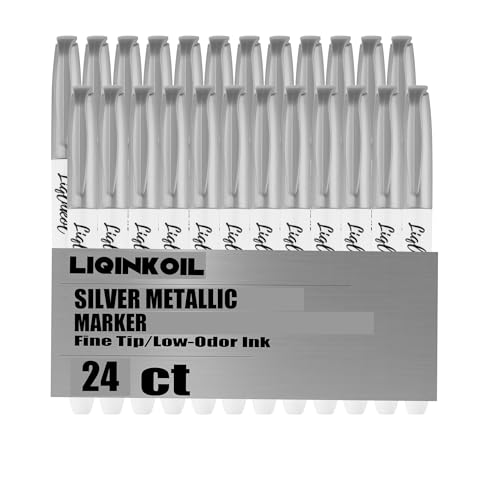 LiqInkol Silber-Metallic-Marker, Großpackung mit 24 Stück, 2 mm Filzstifte, feine Spitze für Kunst, Handwerk, Zeichnen, DIY-Projekte, Bürobedarf, Geschenkkartenherstellung von LiqInkol