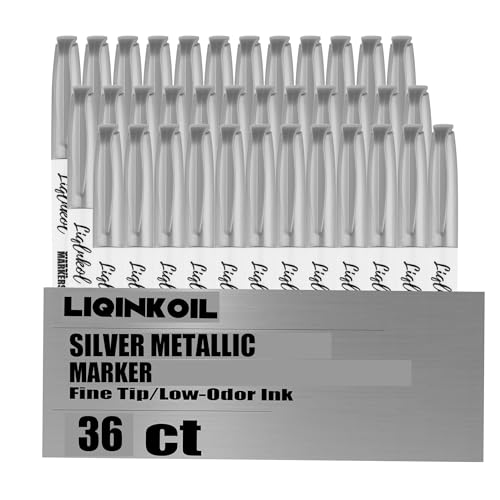 LiqInkol Silber-Metallic-Marker, Großpackung mit 36 Stück, 2 mm dicke Filzspitze für Kunst, Handwerk, Zeichnen, DIY-Projekte, Bürobedarf, Geschenkkartenherstellung von LiqInkol