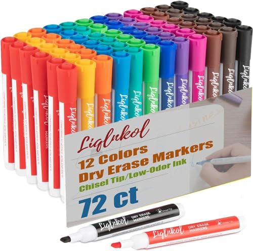 Whiteboard-Marker mit Keilspitze, 72 Stück, 12 leuchtende Farben, ideal für Kinder, Zuhause, Büro, Schulanfang, 72 Stück von LiqInkol