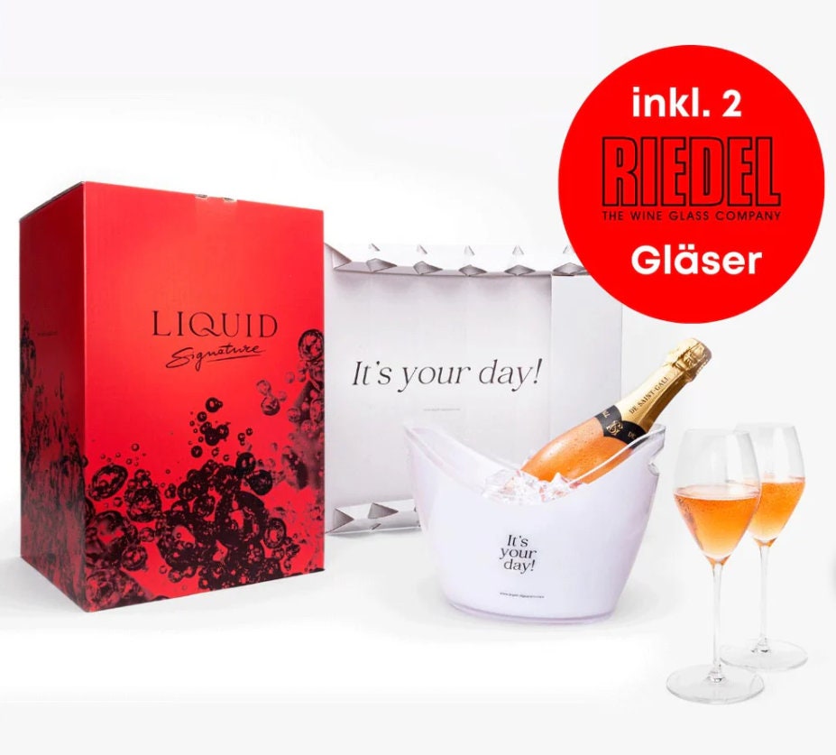 Champagner Box - Geschenkset Aus Einer Flasche Exquisitem Champagner, 2 Champagnergläsern, Kühler Und Geschenkverpackung Hochzeitsgeschenk von LiquidSignature