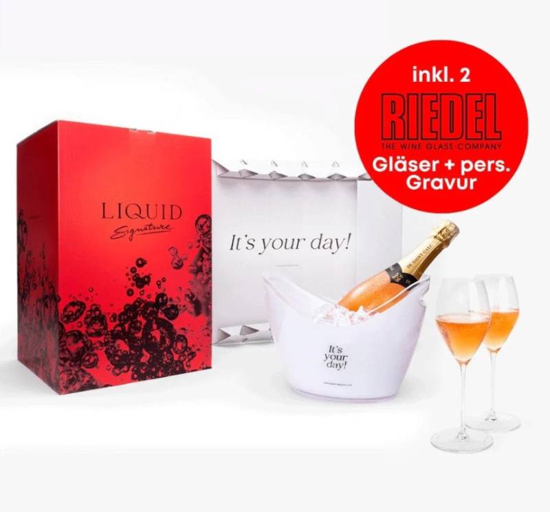 Champagner Box Personalisiert - Geschenkset Aus 1 Flasche Champagner, 2 Champagnergläsern, Kühler & Geschenkverpackung Hochzeitsgeschenk von LiquidSignature