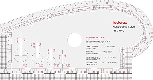 Liquidraw 4-in-1-Reihe, multifunktional, mit Armausschnitt, Vorder- und Rücken- und Hüftausschnitt, Lineal für Schnittmuster, imperiale und metrische Größen von Liquidraw