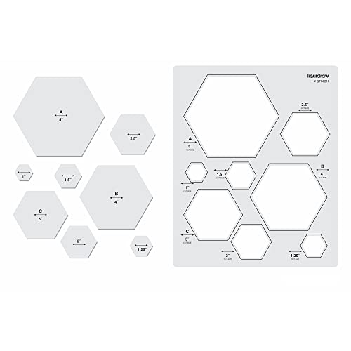 Liquidraw Quiltvorlagen & Lineale für Patchwork-Acryl-Schablonen-Set, Sechseck, Herzen, Quadrat und Kreis (Hexagon) von Liquidraw