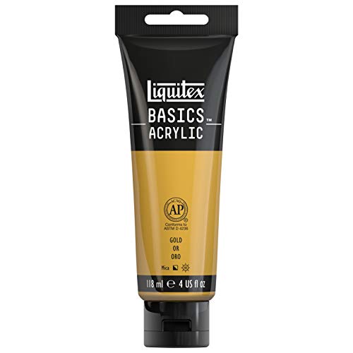 Liquitex 1046234 Basics - Acrylfarbe, monopigmentierte Künstlerpigmente, lichtecht, mittlere Viskosität, Achivqualität, seidenglänzender Finish, 118ml Tube, gold von Liquitex