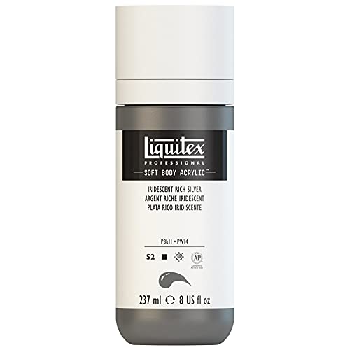 Liquitex 1923239 Professional Acrylfarbe Soft Body - Künstlerfarbe in cremiger deckender Konsistenz, hohe Pigmentierung, lichtecht & alterungsbeständig, 237ml Flasche - Irisierendes Sattes Silber von Liquitex