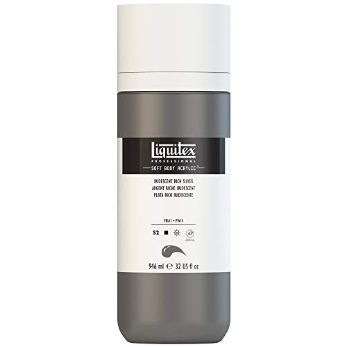 Liquitex 1946239 Professional Acrylfarbe Soft Body - Künstlerfarbe in cremiger deckender Konsistenz, hohe Pigmentierung, lichtecht & alterungsbeständig, 946ml Flasche - Irisierendes Sattes Silber von Liquitex