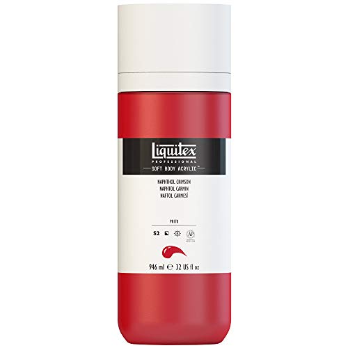 Liquitex 1946292 Professional Acrylfarbe Soft Body - Künstlerfarbe in cremiger deckender Konsistenz, hohe Pigmentierung, lichtecht & alterungsbeständig, 946ml Flasche - Naphtholrot Karmin von Liquitex