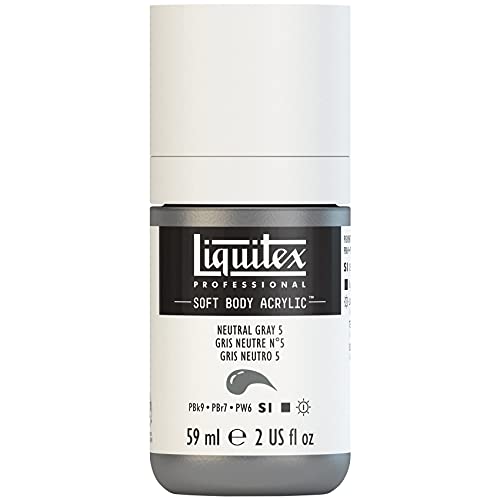 Liquitex 1959599 Professional Acrylfarbe Soft Body - Künstlerfarbe in cremiger deckender Konsistenz, hohe Pigmentierung, lichtecht & alterungsbeständig, 59ml Flasche - Neutralgrau Nr. 5 von Liquitex