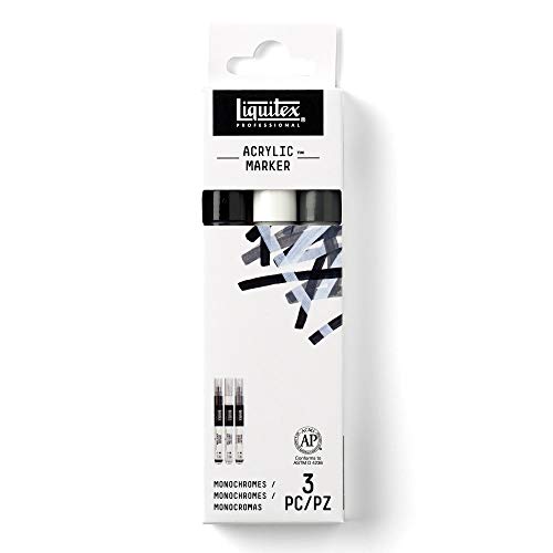 Liquitex 3699242 Professional Paint Acrylfarben Marker, Künstlerpigmente zum Zeichen, Malen auf Papier, Leinwand, Textilien, feine Spitze - 3 Marker Set Monochrome von Liquitex