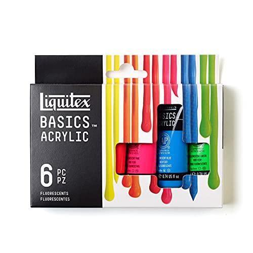 Liquitex 3699346 Basics Studio Acrylfarbe Fluresziernde Farben, 6 Farben in 22ml Tuben aus hochwertige und beständige Pigmente, sehr deckende Farben, ausgezeichnete Lichtbeständigkeit, wasserfest, Acrylfarben - Set von Liquitex