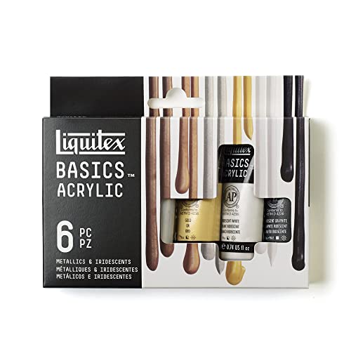 Liquitex 3699399 Basics Acrylfarben Set Metallic/Irisierend – 6 x 22ml Tuben, lichtechte Künstler-Acrylfarben, brillante Farben, ideal für Mixed Media, Acrylmalerei & Modellbau von Liquitex