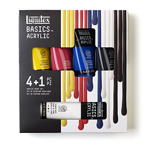 Liquitex 3699406 Basics Acrylfarben Set – 4 x 75ml + 1 x 118ml Tuben, lichtechte Künstler-Acrylfarben, vielseitige Farbtöne, ideal für Leinwand, Acrylmalerei & kreative Projekte von Liquitex