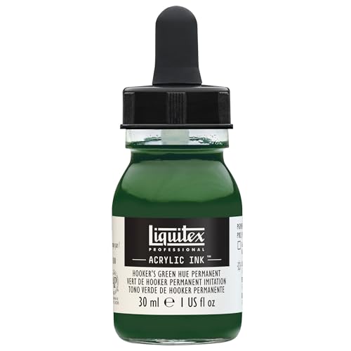 Liquitex 4260224 flüssige Professional Acrylfarben - Ink, Tusche, 30 ml, hochpigmentierte Airbrushfarbe, Hooker'S Grün Farbt Permanent von Liquitex