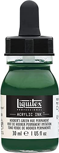 Liquitex 4260224 flüssige Professional Acrylfarben - Ink, Tusche, 30 ml, hochpigmentierte Airbrushfarbe, Hooker'S Grün Farbt Permanent von Liquitex