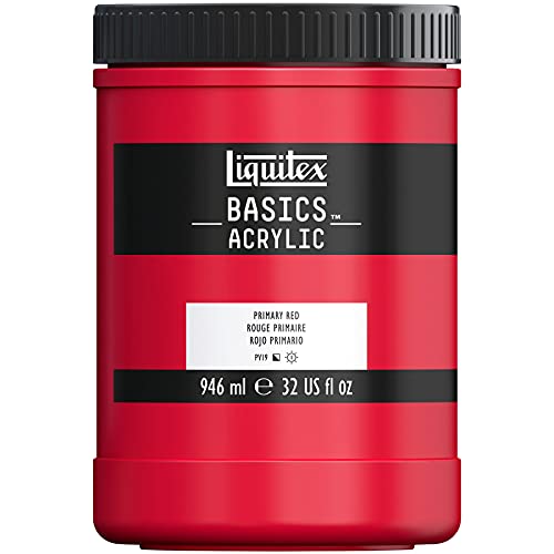 Liquitex 4332415 Basics - Acrylfarbe, monopigmentierte Künstlerpigmente, lichtecht, mittlere Viskosität, Achivqualität, seidenglänzender Finish, 946ml Topf, Primärrot von Liquitex