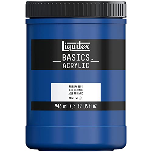 Liquitex 4332420 Basics - Acrylfarbe, monopigmentierte Künstlerpigmente, lichtecht, mittlere Viskosität, Achivqualität, seidenglänzender Finish, 946ml Topf, primärblau von Liquitex