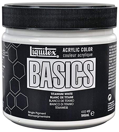 Liquitex 4332432 Basics - Acrylfarbe, monopigmentierte Künstlerpigmente, lichtecht, mittlere Viskosität, Achivqualität, seidenglänzender Finish, 946ml Topf, Titanweiß von Liquitex