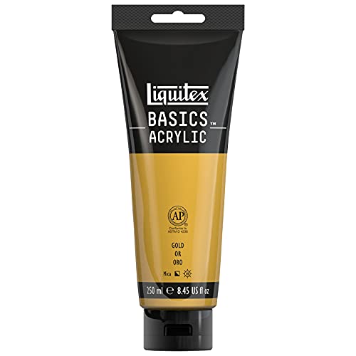 Liquitex 4385051 Basics - Acrylfarbe, monopigmentierte Künstlerpigmente, lichtecht, mittlere Viskosität, Achivqualität, seidenglänzender Finish, 250ml Tube, Gold von Liquitex