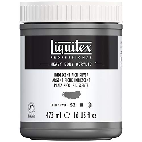 Liquitex 4412239 Professional Heavy Body Acrylfarbe in Künstlerqualität mit ausgezeichneter Lichtechtheit in buttriger Konsistenz, 473ml Topf - Reiches Silber von Liquitex