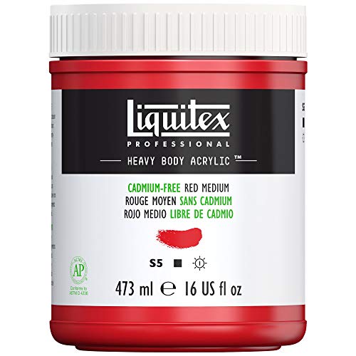 Liquitex 4412894 Professional Heavy Body Acrylfarbe in Künstlerqualität mit ausgezeichneter Lichtechtheit in buttriger Konsistenz, 473ml Topf - Kadmiumfrei Rot mittel von Liquitex