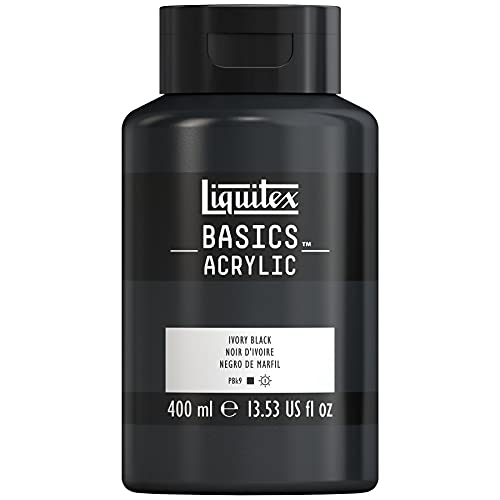 Liquitex 4640244 Basics - Acrylfarbe, monopigmentierte Künstlerpigmente, lichtecht, mittlere Viskosität, Achivqualität, seidenglänzender Finish, 400ml Topf, Elfenbeinschwarz von Liquitex