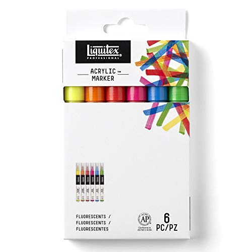 Liquitex 4690006 Professional Paint Acrylfarben Marker, Künstlerpigmente zum Zeichen, Malen auf Papier, Leinwand, Textilien, feine Spitze - 6 Marker Set Fluo Farben von Liquitex