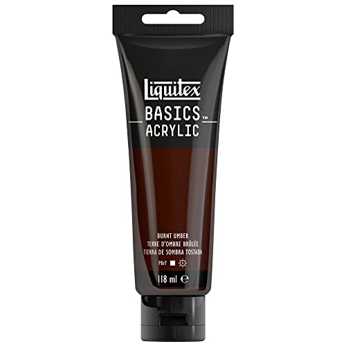 Liquitex 8870014 Basics - Acrylfarbe, monopigmentierte Künstlerpigmente, lichtecht, mittlere Viskosität, Archivqualität, seidenglänzender Finish, 118ml Tube - Umbra Gebrannt von Liquitex