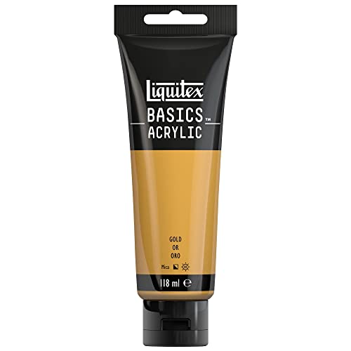 Liquitex 8870020 Basics - Acrylfarbe, monopigmentierte Künstlerpigmente, lichtecht, mittlere Viskosität, Archivqualität, seidenglänzender Finish, 118ml Tube - Gold von Liquitex