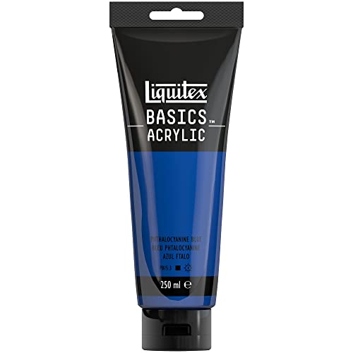 Liquitex 88700225 Basics - Acrylfarbe, monopigmentierte Künstlerpigmente, lichtecht, mittlere Viskosität, Archivqualität, seidenglänzender Finish, 250ml Tube - Phthalozyaninblau von Liquitex