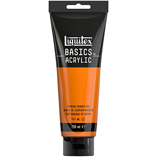 Liquitex 88700234 Basics - Acrylfarbe, monopigmentierte Künstlerpigmente, lichtecht, mittlere Viskosität, Archivqualität, seidenglänzender Finish, 250ml Tube - Kadmiumorange Farbton von Liquitex