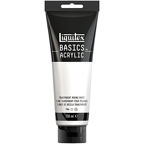 Liquitex 88700243 Basics - Acrylfarbe, monopigmentierte Künstlerpigmente, lichtecht, mittlere Viskosität, Archivqualität, seidenglänzender Finish, 250ml Tube - Mischweiß Transparent von Liquitex