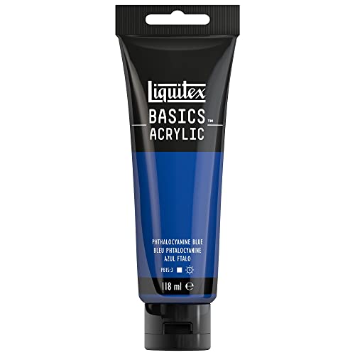 Liquitex 8870025 Basics - Acrylfarbe, monopigmentierte Künstlerpigmente, lichtecht, mittlere Viskosität, Archivqualität, seidenglänzender Finish, 118ml Tube - Phthalozyaninblau von Liquitex