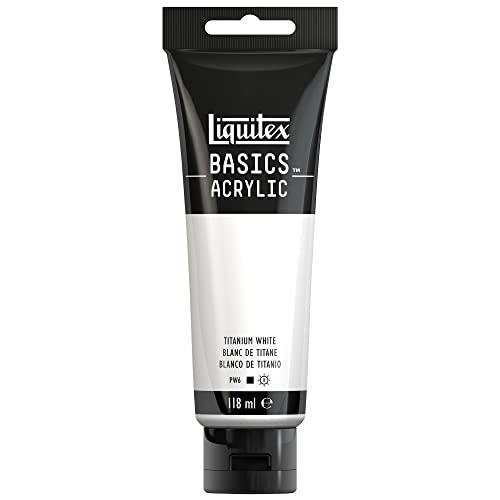 Liquitex 8870032 Basics - Acrylfarbe, monopigmentierte Künstlerpigmente, lichtecht, mittlere Viskosität, Archivqualität, seidenglänzender Finish, 118ml Tube - Titanweiß, Weiß von Liquitex